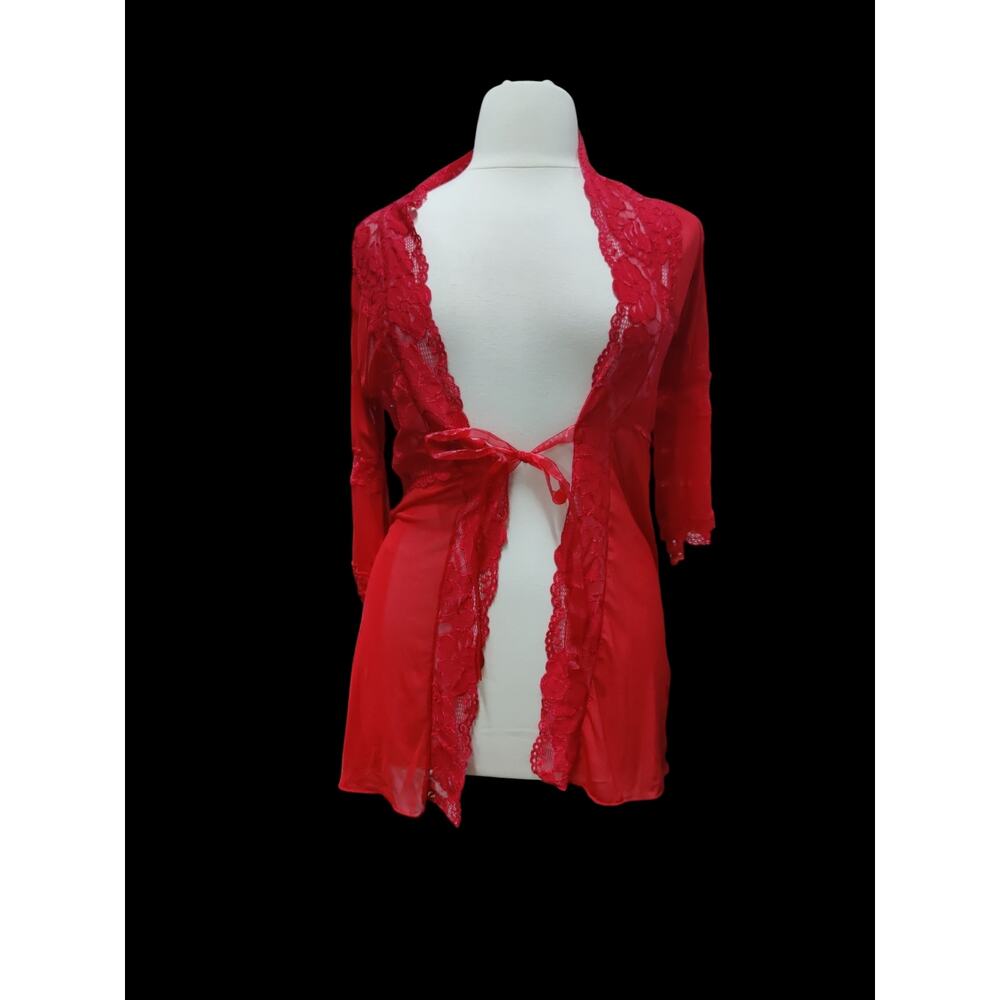 Shirley of Hollywood-red nylon/spandex with embroidery lace accents-size medium